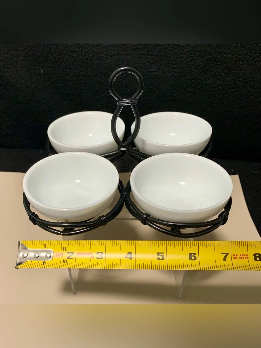 🔍 Pier 1 Imports Porcelain (4) Bowl Appetizer Serving Set w/ Metal Caddy
